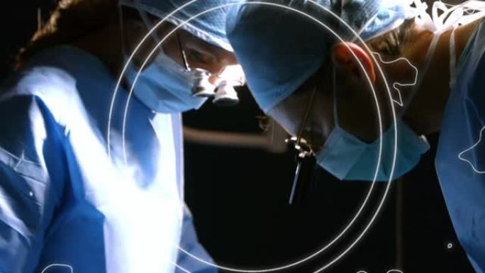 口罩上的圆圈和移动线在外科医生上的动画