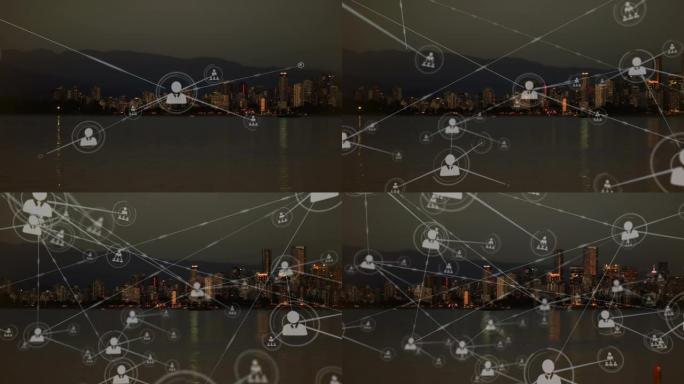 城市景观上连接网络的动画