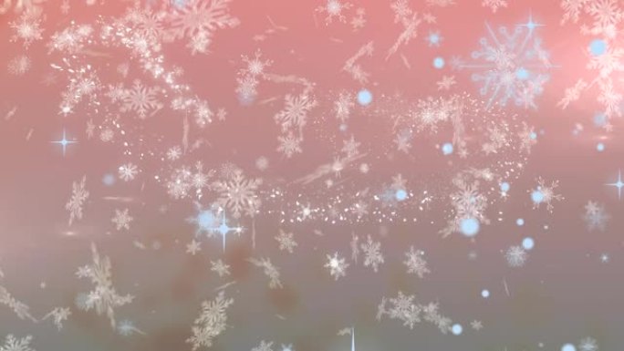 雪花落在粉红色背景上的光斑上的数字动画