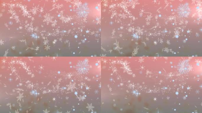 雪花落在粉红色背景上的光斑上的数字动画