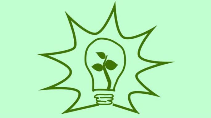 绿色背景上的绿色植物灯泡动画