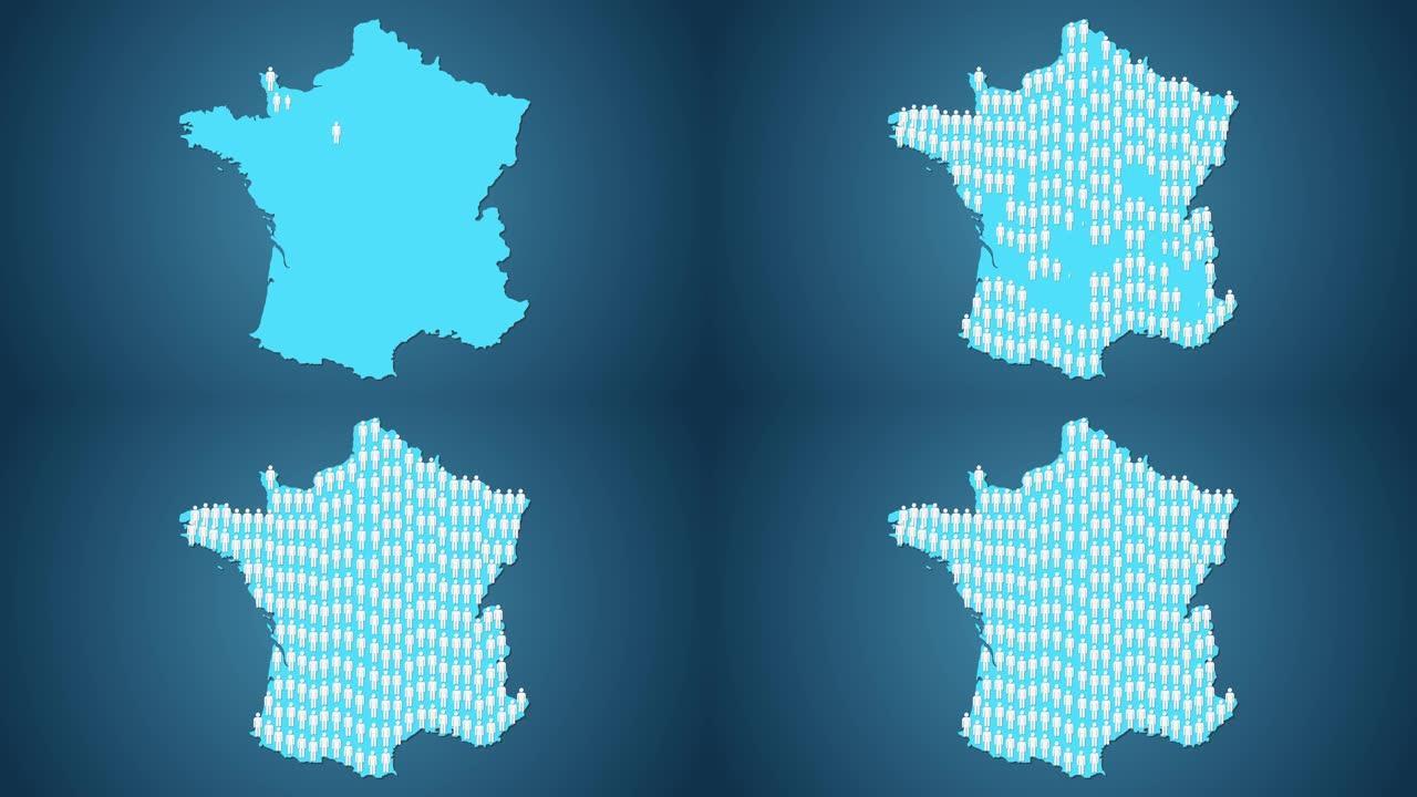法国地图形状的人符号，人口过剩概念
