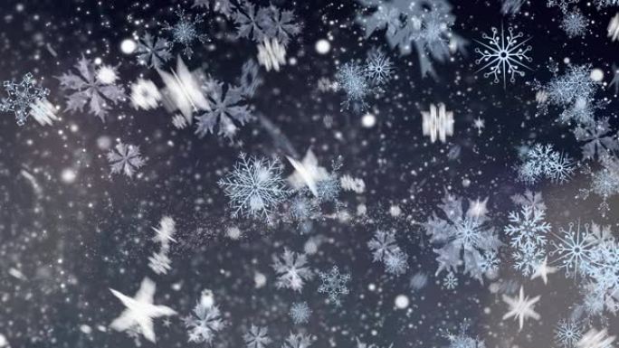 雪花落在蓝色背景上的白点上的数字动画