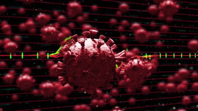 冠状病毒单元格浮动上的数据处理动画