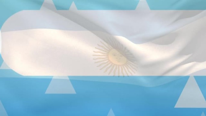 阿根廷国旗吹过浮动三角形和购物车图标的动画