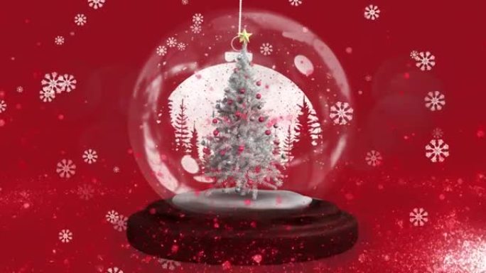 雪球的动画与圣诞树在雪花落下