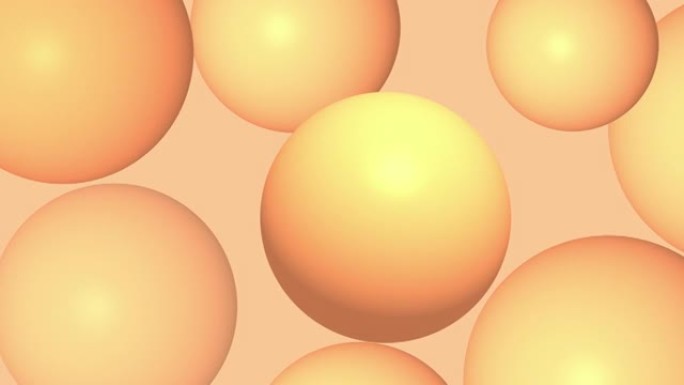 许多漂浮在运动中的橙色球。动画抽象背景。
