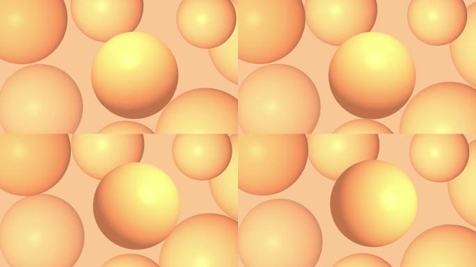 许多漂浮在运动中的橙色球。动画抽象背景。