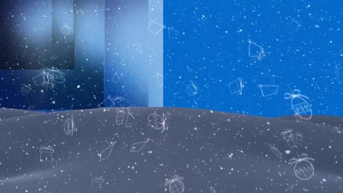 蓝色背景上的圣诞节形状和雪的动画