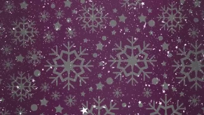 圣诞星星落在紫色雪花背景上的动画