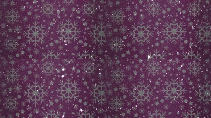 圣诞星星落在紫色雪花背景上的动画