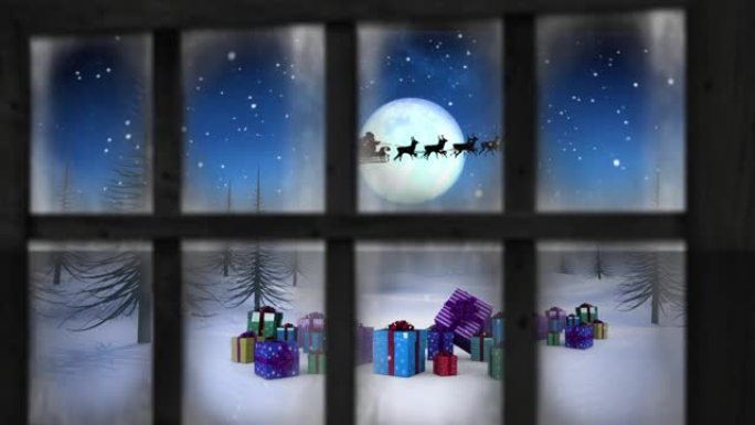 窗户视图和圣诞节装饰的动画