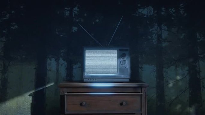 闹鬼的房间里有一台带明亮静态屏幕的旧电视