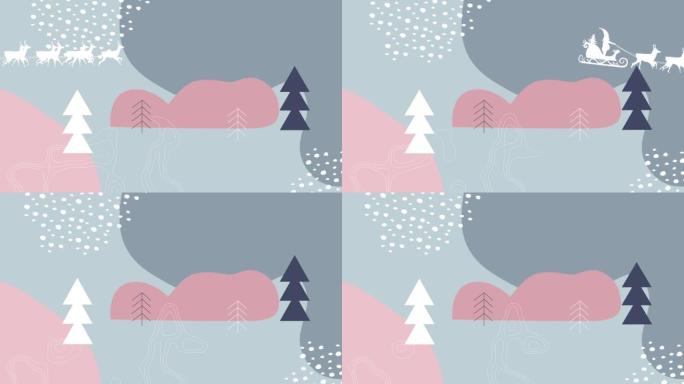 地形和圣诞树图标反对灰色背景上的抽象形状