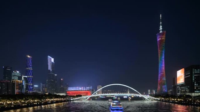 广州海欣大桥广东夜景穿梭城市夜晚灯光亮化