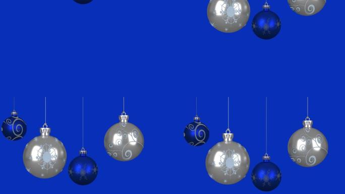 蓝色背景上的圣诞树球动画