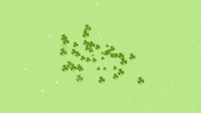 绿色背景下三叶草上的雪的动画