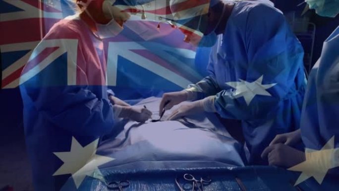 手术室中外科医生的澳大利亚国旗动画
