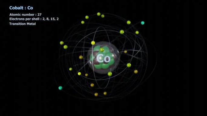 具有27个电子的钴原子在黑色上无限轨道旋转