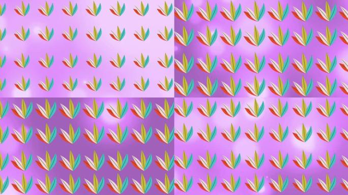 紫色背景上的多个彩色植物的动画