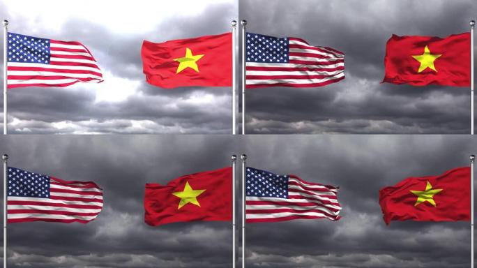 美国和越南国旗互相挥舞|循环。
