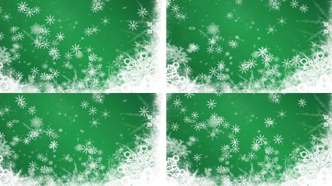 圣诞节雪花飘落的动画，绿色背景