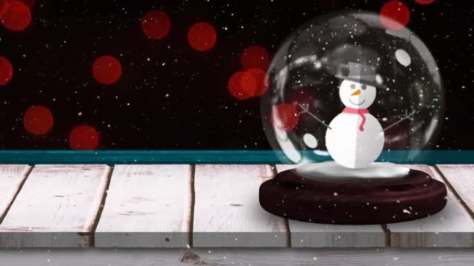 带有雪人装饰的圣诞节雪球上的雪的动画