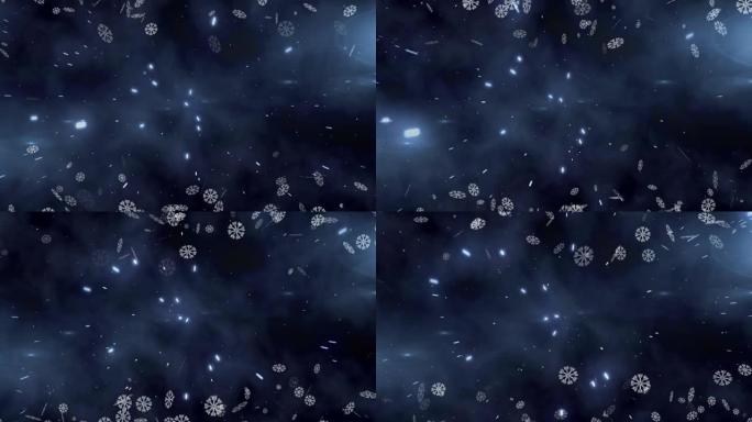 蓝色背景上雪花对光迹的数字动画