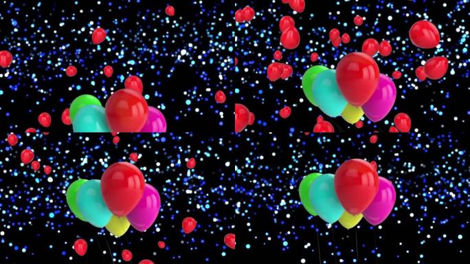 彩色气球在发光的灯光上飞行的动画