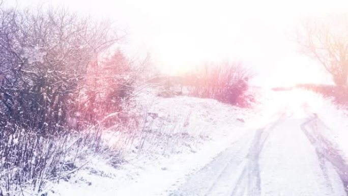 降雪和冬季景观上的光点动画