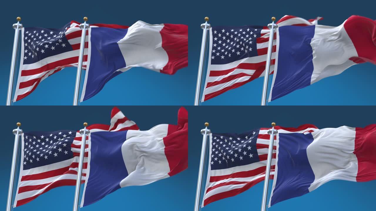 4k无缝美国和法国国旗背景，美国联邦铁路局。