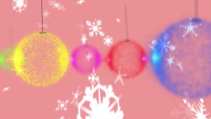 圣诞节的动画在粉红色背景上落下的雪上