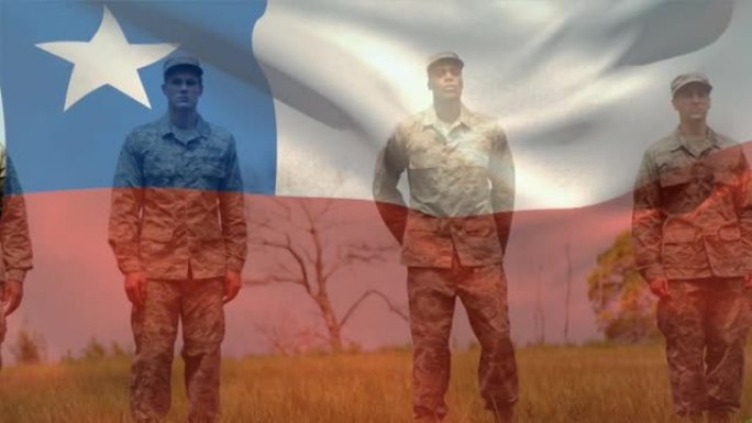 智利国旗动画在不同的男性士兵