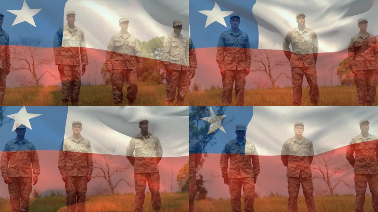 智利国旗动画在不同的男性士兵