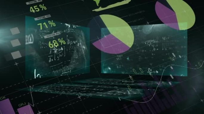 屏幕上带有数学方程的统计和数据处理动画