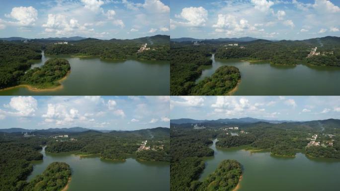 广州天禄湖俯视山川胡泊航拍热带雨林