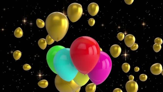 彩色气球飞越星星的动画