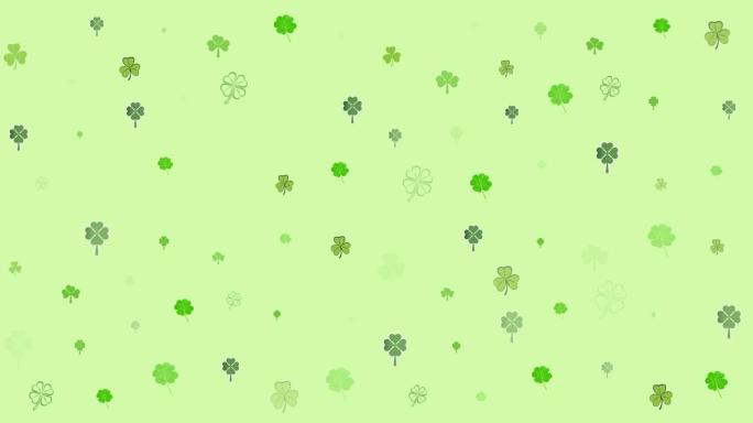 绿色背景上多次移动三叶草的动画