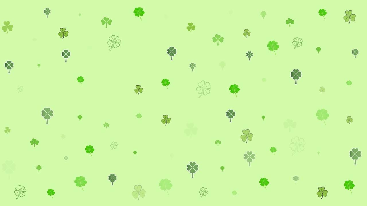绿色背景上多次移动三叶草的动画