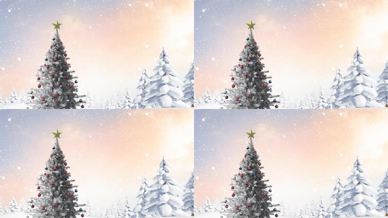 冬季风景的圣诞树动画