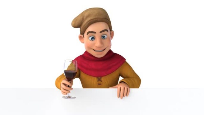 有趣的3D卡通中世纪男人与一杯葡萄酒