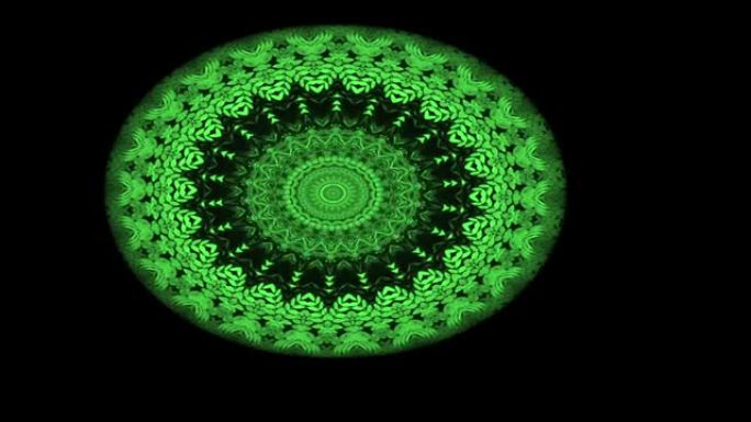 以黑色背景移动明亮的绿色圆圈，并以图案的移动中心移动绿色边缘。