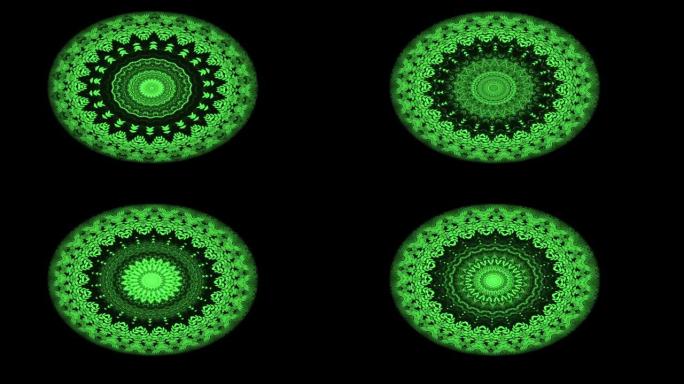 以黑色背景移动明亮的绿色圆圈，并以图案的移动中心移动绿色边缘。