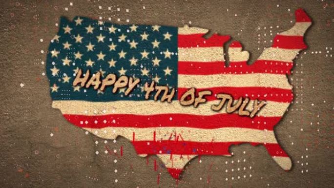 点图案和五彩纸屑在美国地图上的快乐的7月4日的文字美国设计