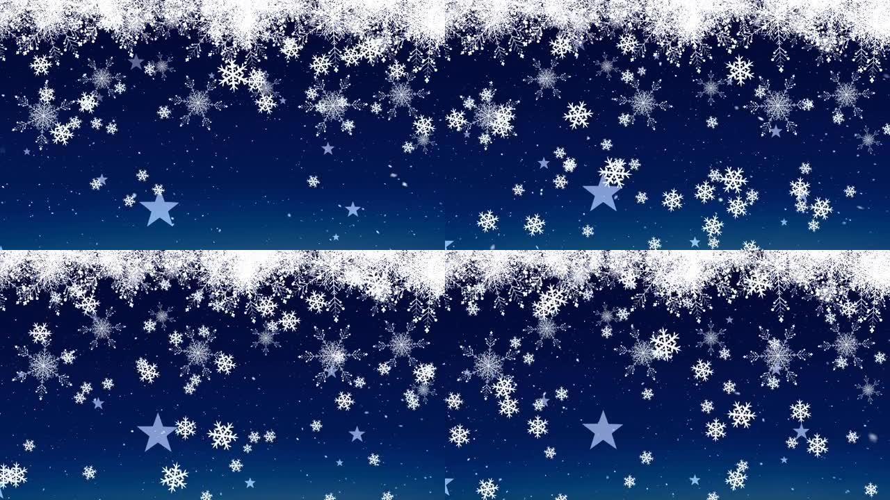 圣诞节在蓝色背景上飘落在星星上的动画