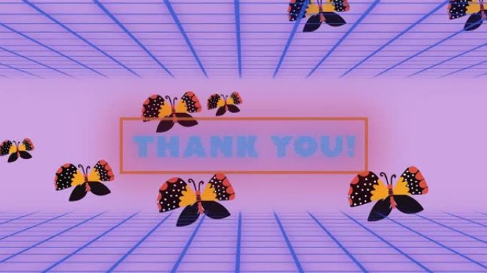 蝴蝶在粉红色背景上的感谢动画