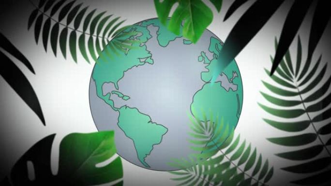 白色背景上的地球仪和树叶动画