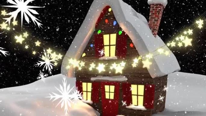 圣诞节在冬季风景下下雪的动画