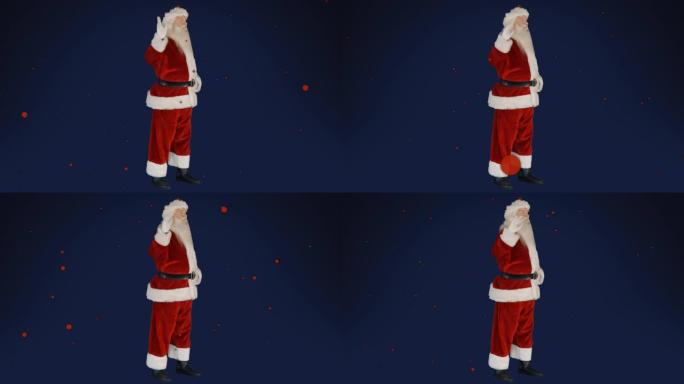 圣诞老人挥舞着红色斑点落在蓝色背景上的动画