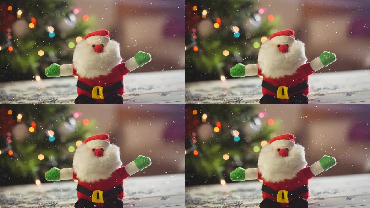 圣诞节时雪花落在圣诞老人上的动画